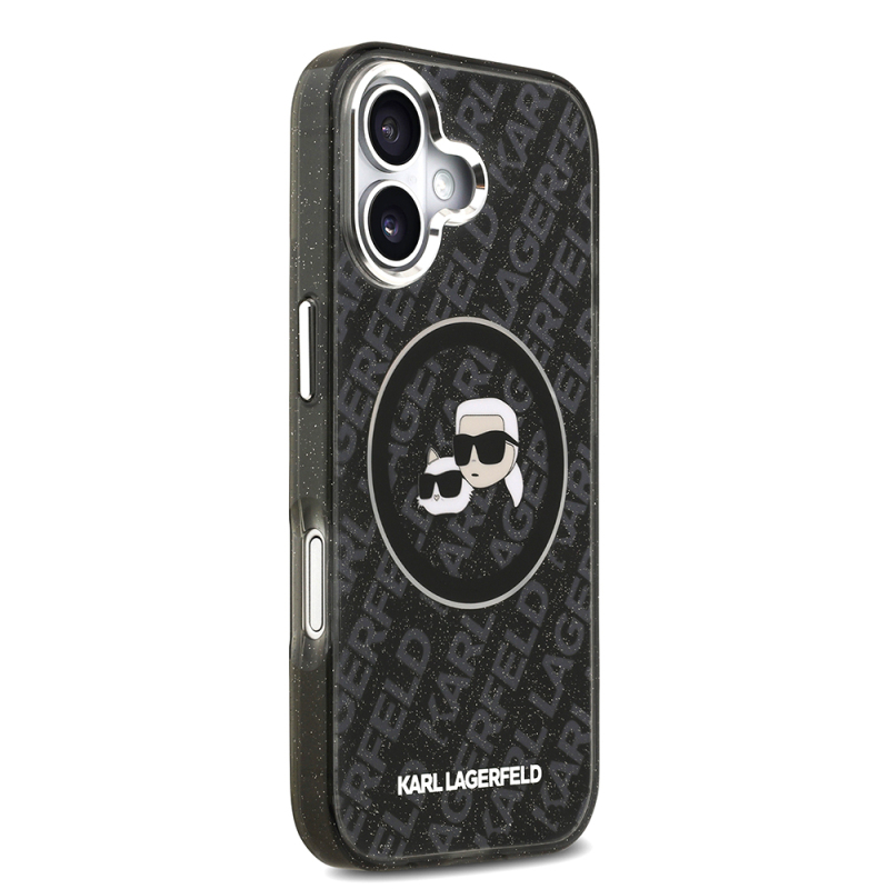 Apple iPhone 17 Kılıf Karl Lagerfeld Orjinal Lisanslı Parlayan Simli Karl & Choupette Heads Kapak - 7