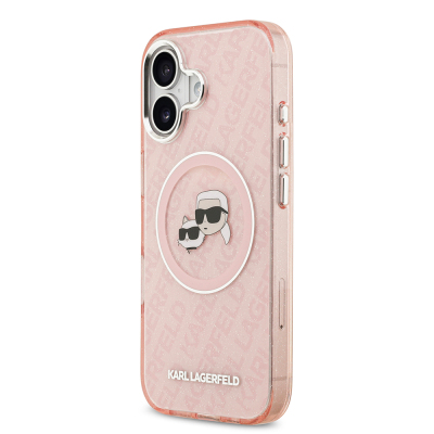 Apple iPhone 17 Kılıf Karl Lagerfeld Orjinal Lisanslı Parlayan Simli Karl & Choupette Heads Kapak - 12