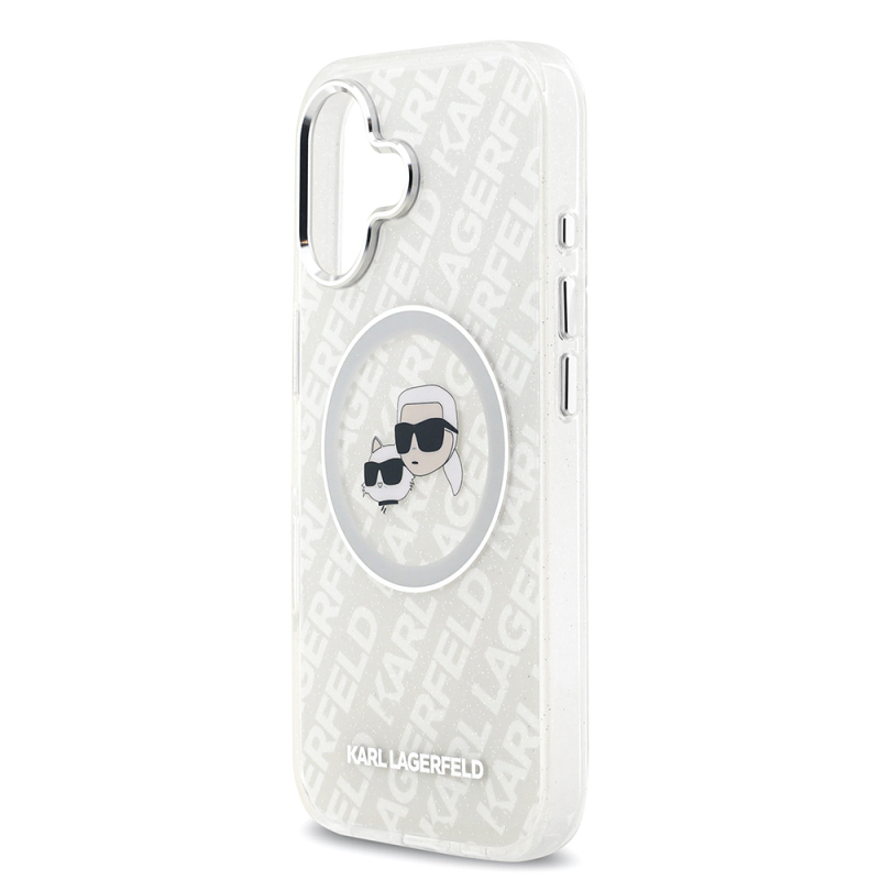 Apple iPhone 17 Kılıf Karl Lagerfeld Orjinal Lisanslı Parlayan Simli Karl & Choupette Heads Kapak - 23