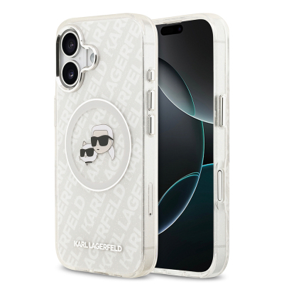 Apple iPhone 17 Kılıf Karl Lagerfeld Orjinal Lisanslı Parlayan Simli Karl & Choupette Heads Kapak - 4