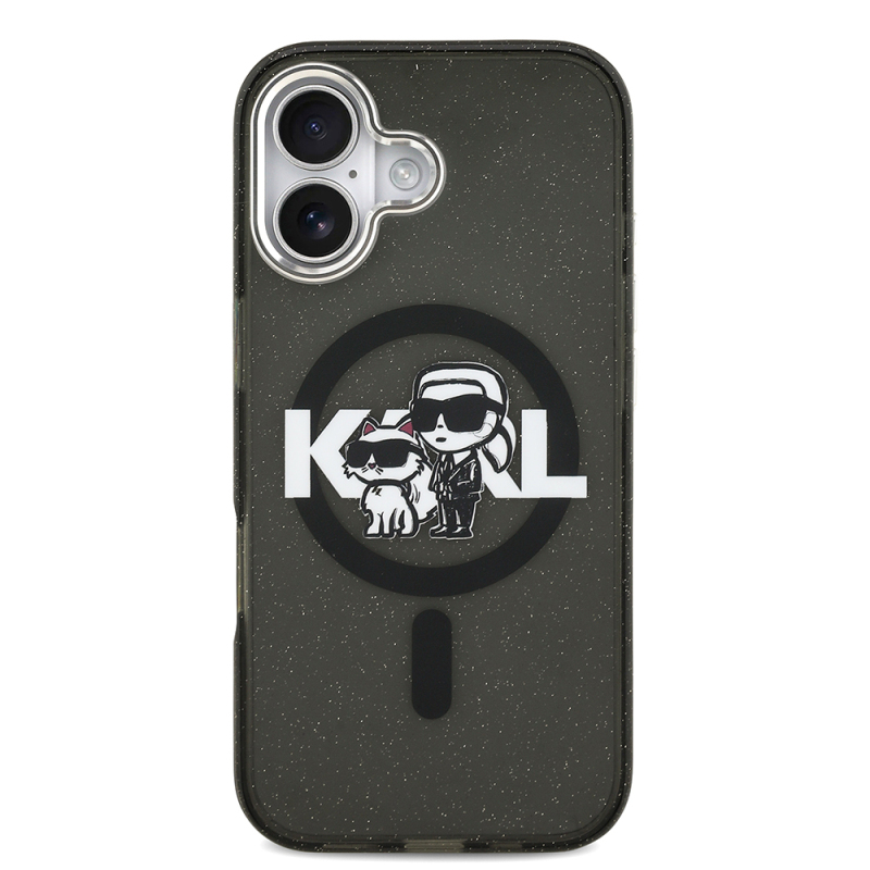 Apple iPhone 17 Kılıf Karl Lagerfeld Orjinal Lisanslı Parlayan Simli Karl & Choupette Sketch Logo Kapak - 4