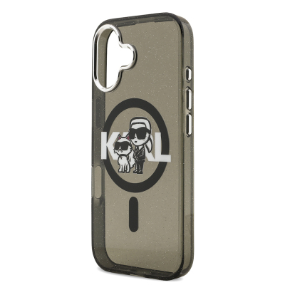 Apple iPhone 17 Kılıf Karl Lagerfeld Orjinal Lisanslı Parlayan Simli Karl & Choupette Sketch Logo Kapak - 7