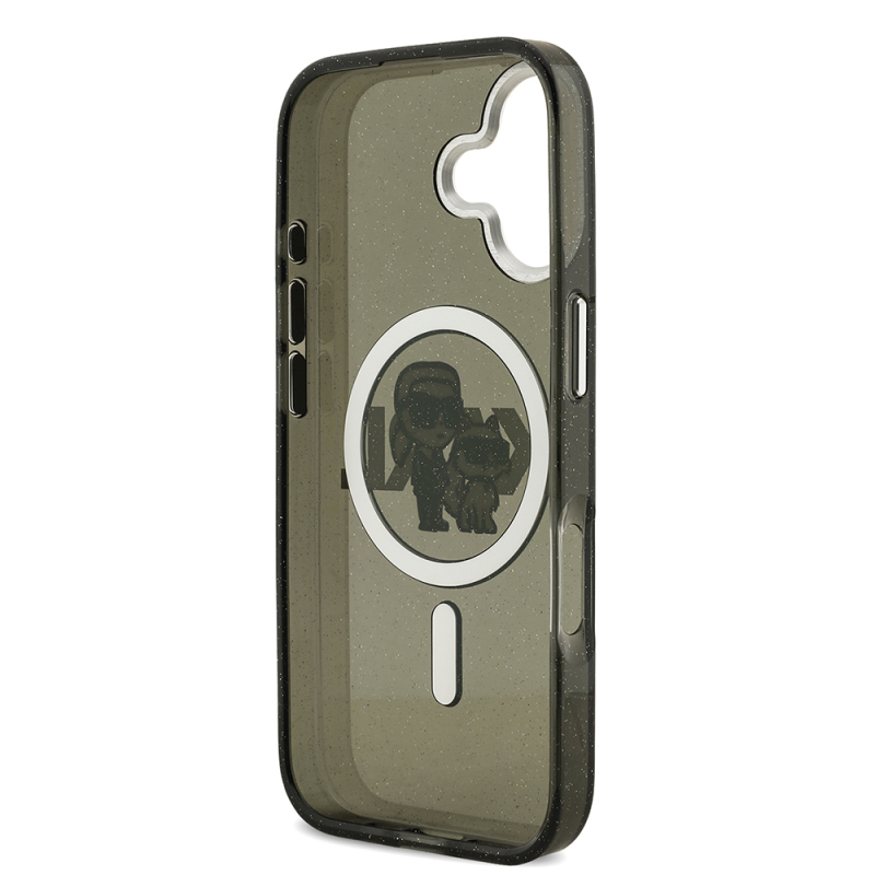 Apple iPhone 17 Kılıf Karl Lagerfeld Orjinal Lisanslı Parlayan Simli Karl & Choupette Sketch Logo Kapak - 8