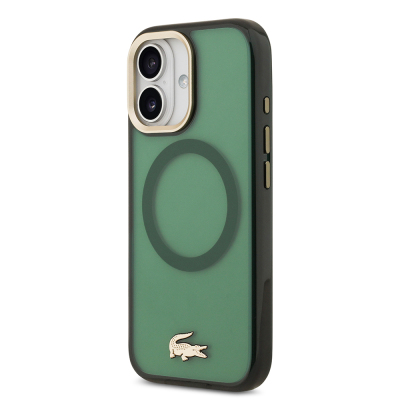 Apple iPhone 17 Kılıf Lacoste Orjinal Lisanslı M-safe Şarj Özellikli Gold Timsah Logolu Buzlu Kapak - 5