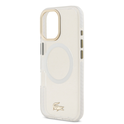 Apple iPhone 17 Kılıf Lacoste Orjinal Lisanslı M-safe Şarj Özellikli Gold Timsah Logolu Buzlu Kapak - 23