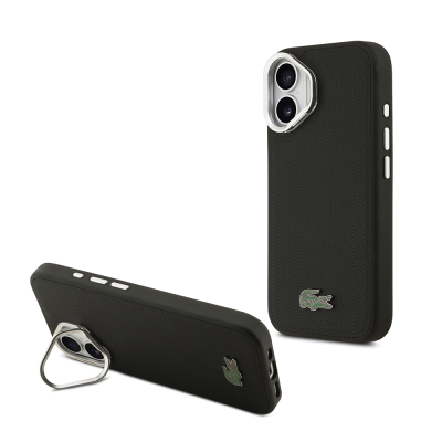Apple iPhone 17 Kılıf Lacoste Orjinal Lisanslı M-safe Şarj Özellikli PU Pike Desenli Standlı Metal Logolu Kapak - 2