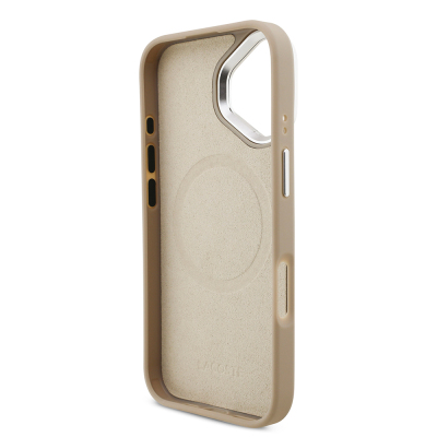 Apple iPhone 17 Kılıf Lacoste Orjinal Lisanslı M-safe Şarj Özellikli PU Pike Desenli Standlı Metal Logolu Kapak - 17