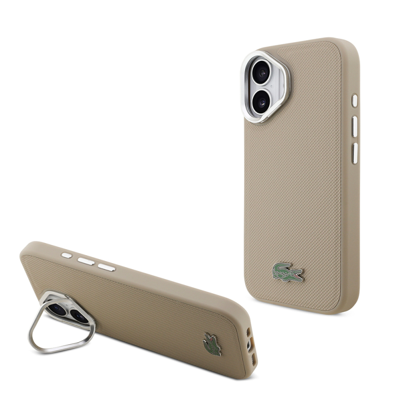 Apple iPhone 17 Kılıf Lacoste Orjinal Lisanslı M-safe Şarj Özellikli PU Pike Desenli Standlı Metal Logolu Kapak - 3