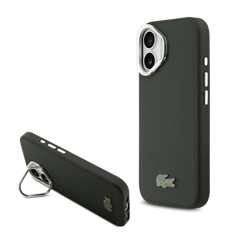 Apple iPhone 17 Kılıf Lacoste Orjinal Lisanslı M-safe Şarj Özellikli PU Pike Desenli Standlı Metal Logolu Kapak - 4