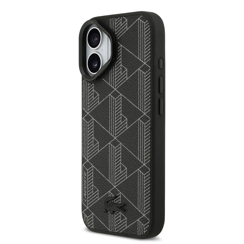 Apple iPhone 17 Kılıf Lacoste Orjinal Lisanslı M-safe Şarj Özellikli Standlı PU Deri Karışık Monogram Desenli Kapak - 3