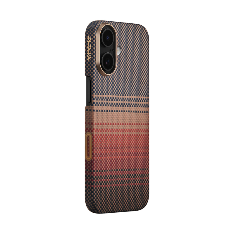 Apple iPhone 17 Kılıf M-safe Şarj Özellikli Aramid Fiber Pitaka Tactile Woven Sunset-Moonrise Serisi Kapak - 5