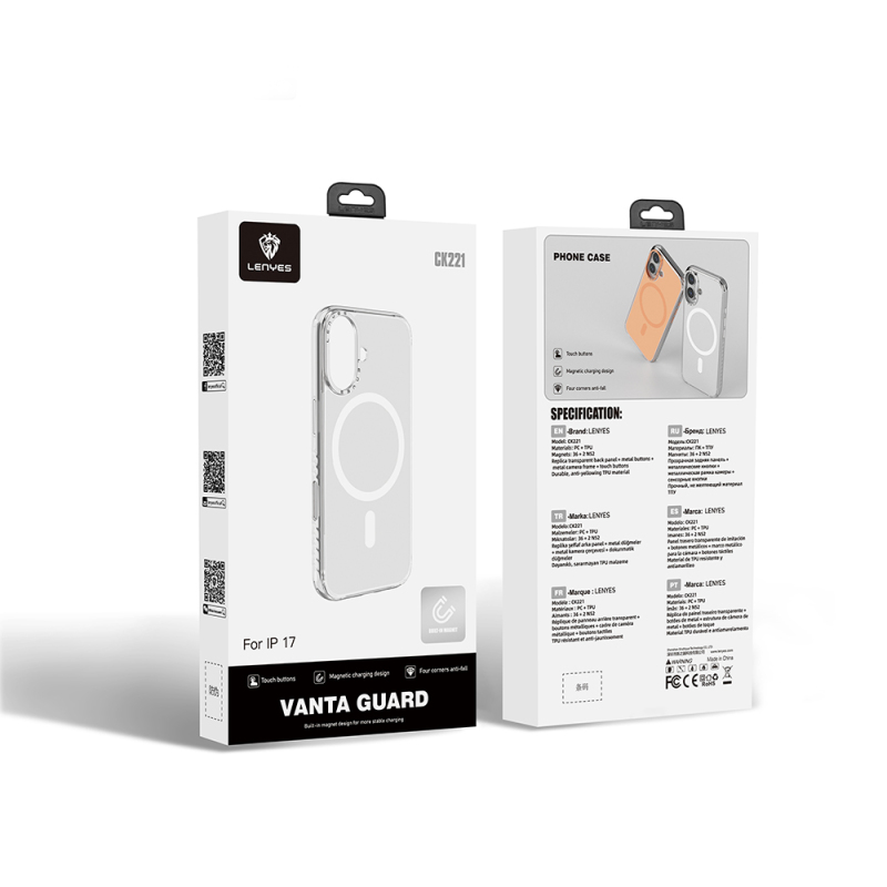 Apple iPhone 17 Kılıf M-safe Şarj Özellikli Metal Kamera Çerçeveli Airbag Tasarımlı Lenyes CK221 Sert PC Kapak - 5