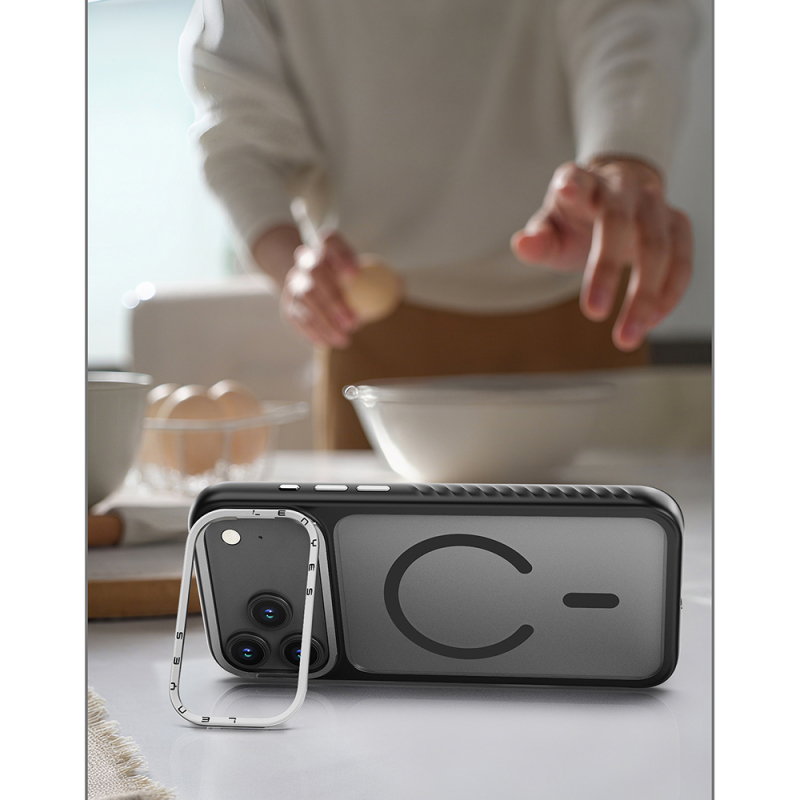 Apple iPhone 17 Kılıf M-safe Şarj Özellikli Metal Kamera Standlı Lenyes CK226 PC Kapak - 9