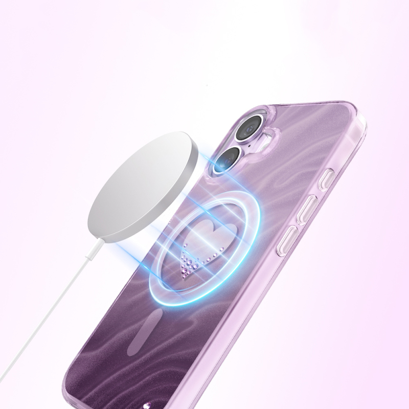 Apple iPhone 17 Kılıf M-Safe Şarj Özellikli Orjinal Swarovski Taşlı Zore Paris Rovix Sert PC Kapak - 7