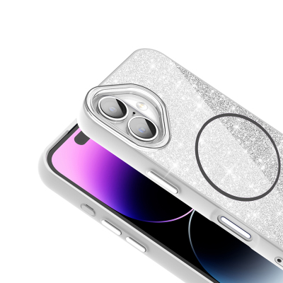 Apple iPhone 17 Kılıf M-safe Şarj Özellikli Parlayan Simli Zore Okso Kapak - 13
