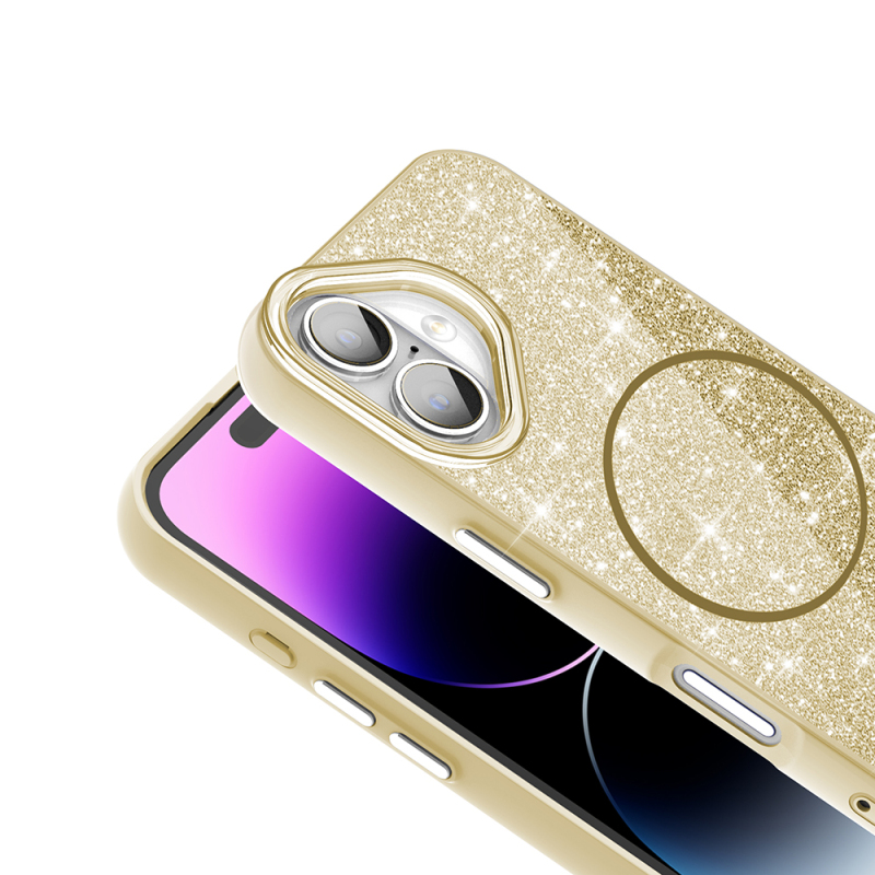 Apple iPhone 17 Kılıf M-safe Şarj Özellikli Parlayan Simli Zore Okso Kapak - 16