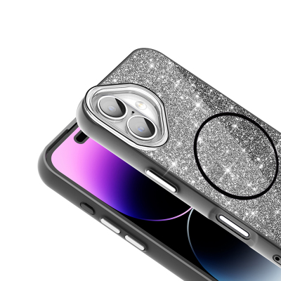 Apple iPhone 17 Kılıf M-safe Şarj Özellikli Parlayan Simli Zore Okso Kapak - 12