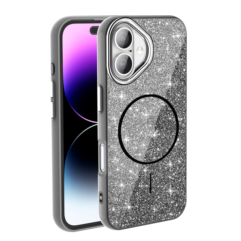 Apple iPhone 17 Kılıf M-safe Şarj Özellikli Parlayan Simli Zore Okso Kapak - 2