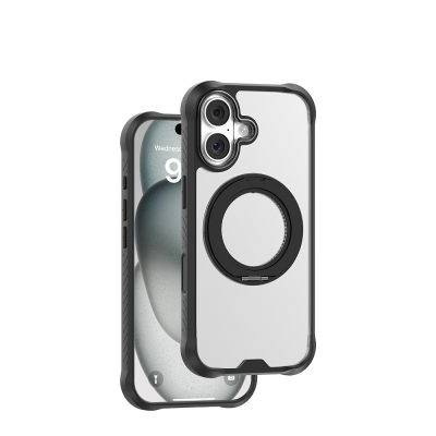 Apple iPhone 17 Kılıf M-safe Şarj Özellikli Parmak Ring Standlı Airbag Tasarımlı Mutural Obsidian Serisi Kapak - 5