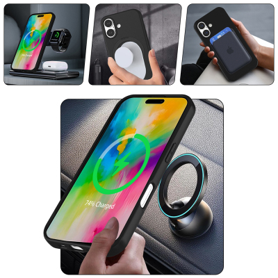 Apple iPhone 17 Kılıf M-safe Şarj Özellikli Standlı Zore Samara Kapak - 10