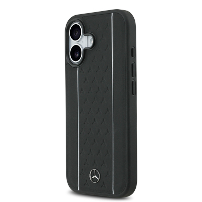 Apple iPhone 17 Kılıf Mercedes Benz Orjinal Lisanslı M-safe Şarj Özellikli Şeritli Yıldız Desenli Metal Logolu Deri Kapak - 3