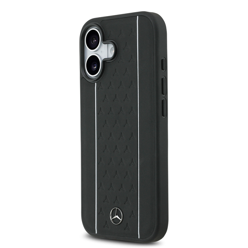 Apple iPhone 17 Kılıf Mercedes Benz Orjinal Lisanslı M-safe Şarj Özellikli Şeritli Yıldız Desenli Metal Logolu Deri Kapak - 3
