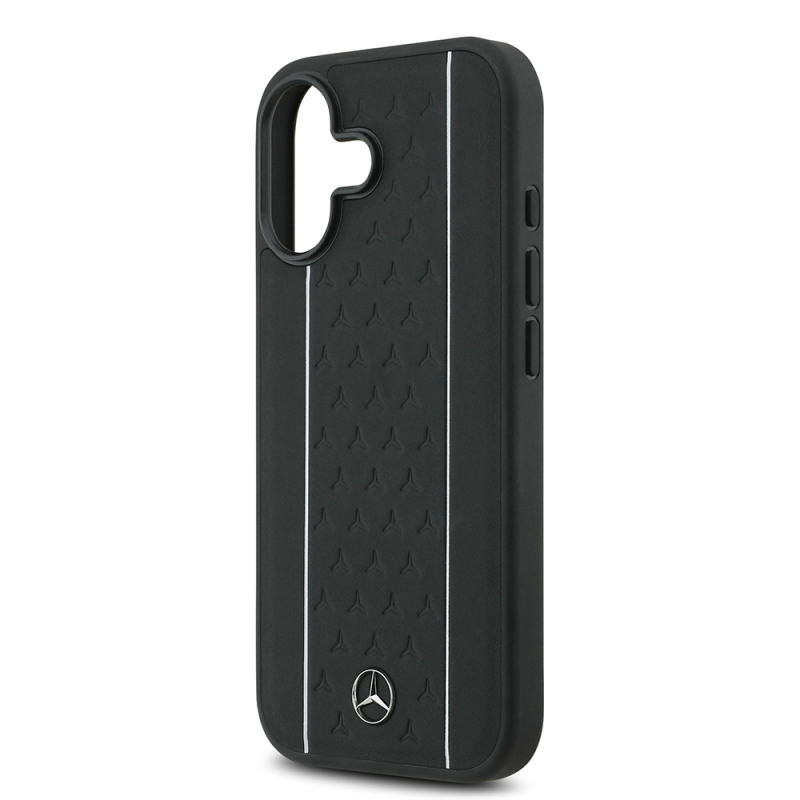 Apple iPhone 17 Kılıf Mercedes Benz Orjinal Lisanslı M-safe Şarj Özellikli Şeritli Yıldız Desenli Metal Logolu Deri Kapak - 7