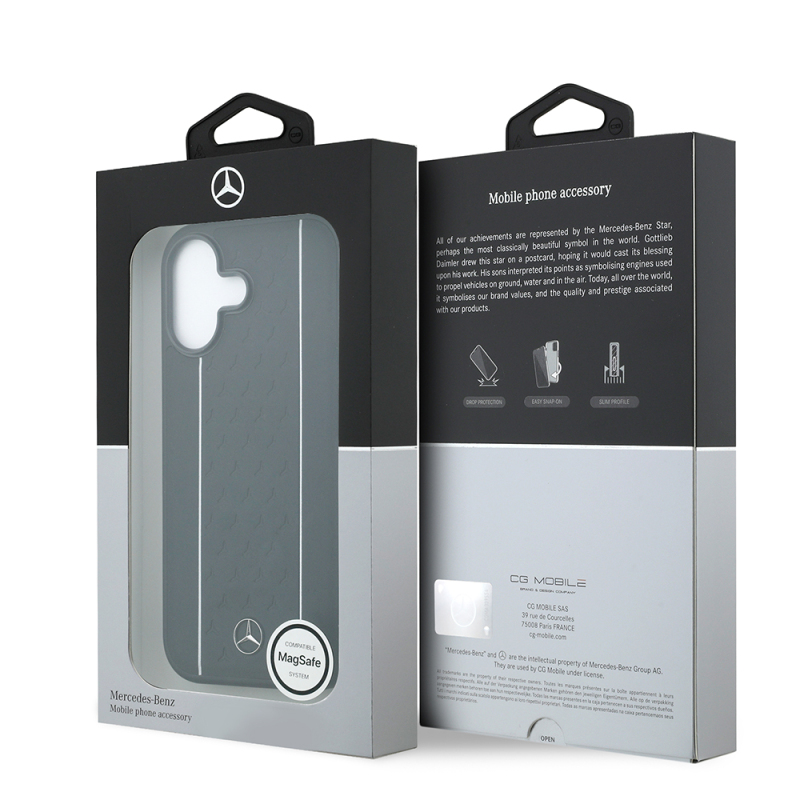 Apple iPhone 17 Kılıf Mercedes Benz Orjinal Lisanslı M-safe Şarj Özellikli Şeritli Yıldız Desenli Metal Logolu Deri Kapak - 9