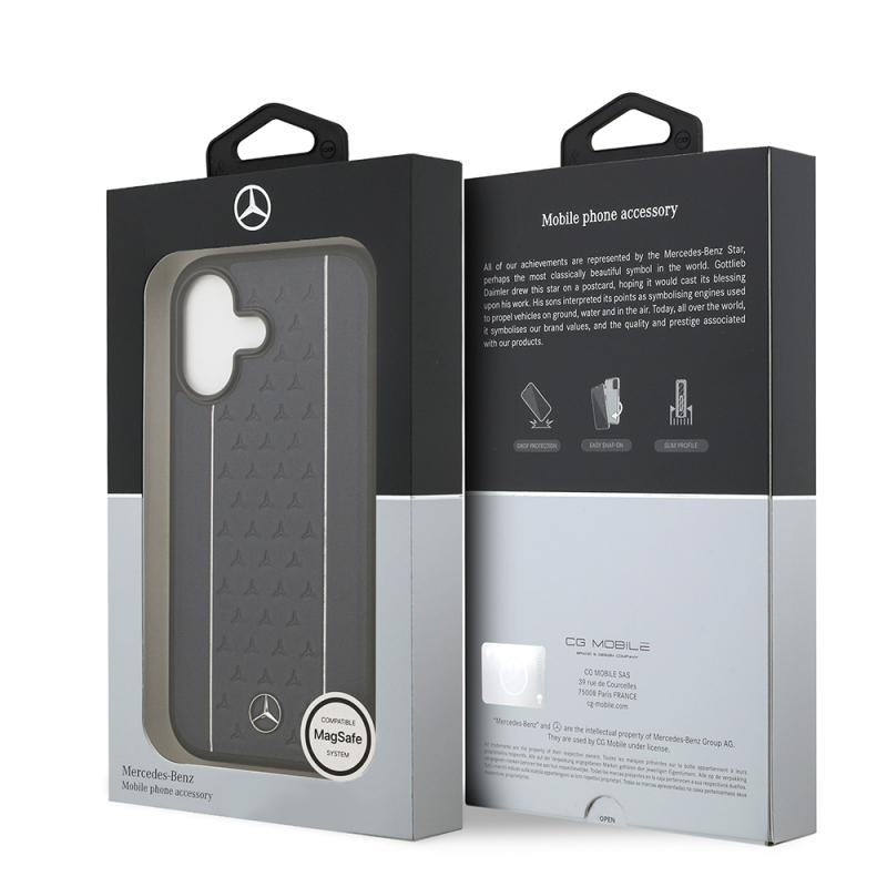Apple iPhone 17 Kılıf Mercedes Benz Orjinal Lisanslı M-safe Şarj Özellikli Şeritli Yıldız Desenli Metal Logolu Deri Kapak - 18