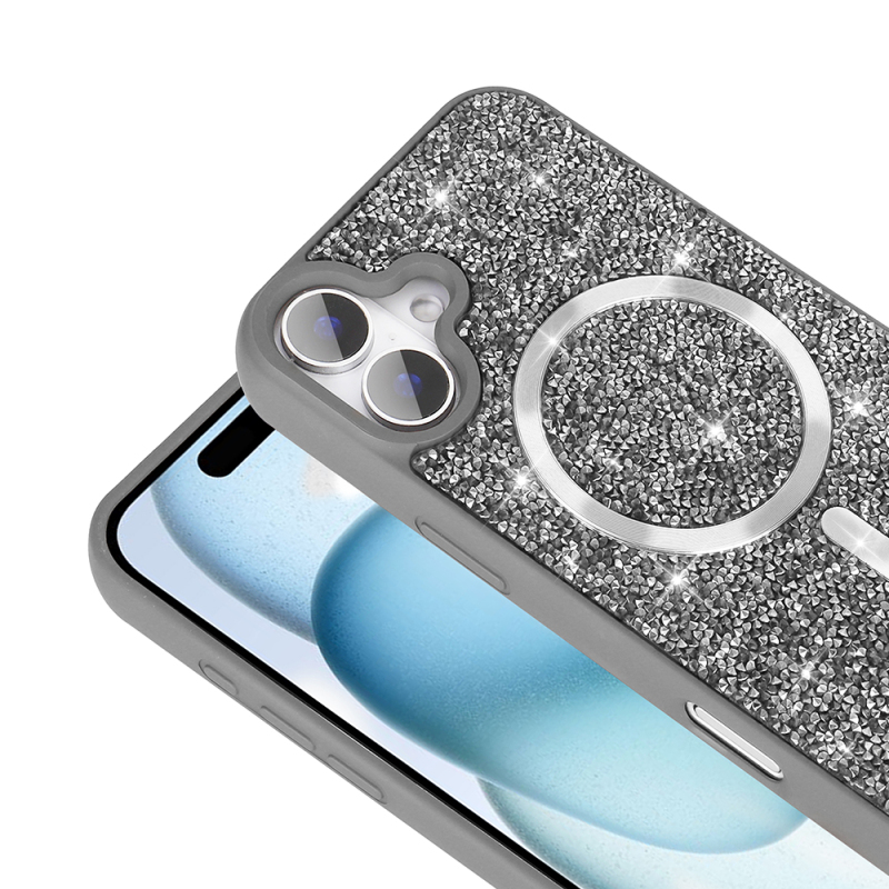 Apple iPhone 17 Kılıf Pırlanta Tasarımlı M-safe Şarj Özellikli Zore Mozaik Silikon Kapak - 9