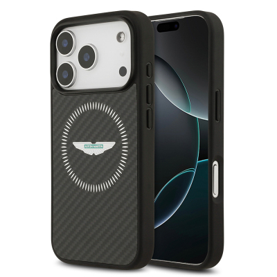 Apple iPhone 17 Pro Case Aston Martin Original Licensed Carbon Fiber Cover M-Safe Charging Feature - 2