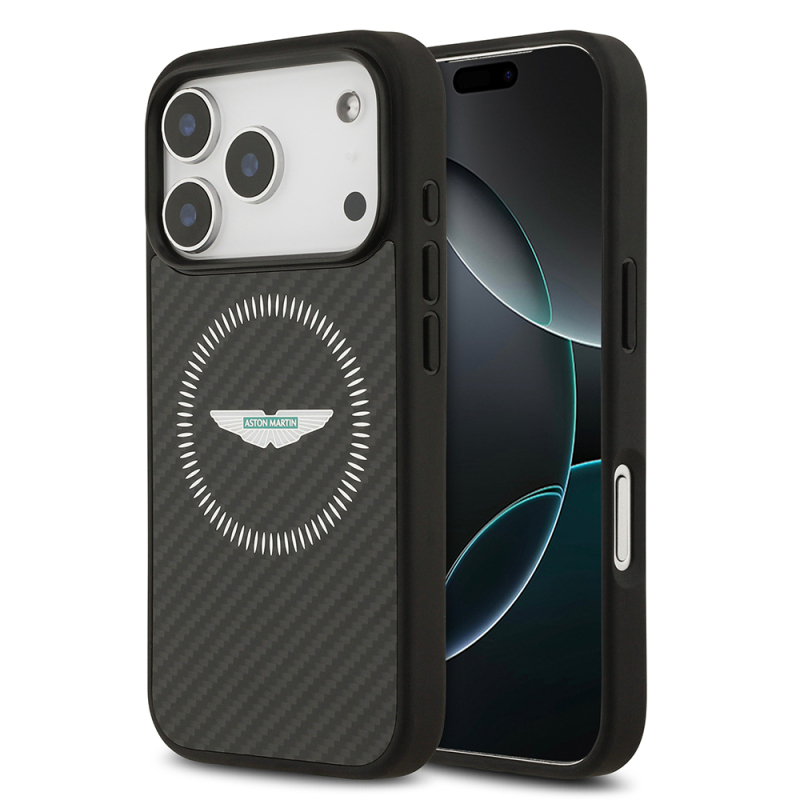 Apple iPhone 17 Pro Case Aston Martin Original Licensed Carbon Fiber Kevlar Cover M-Safe Charging Feature - 1