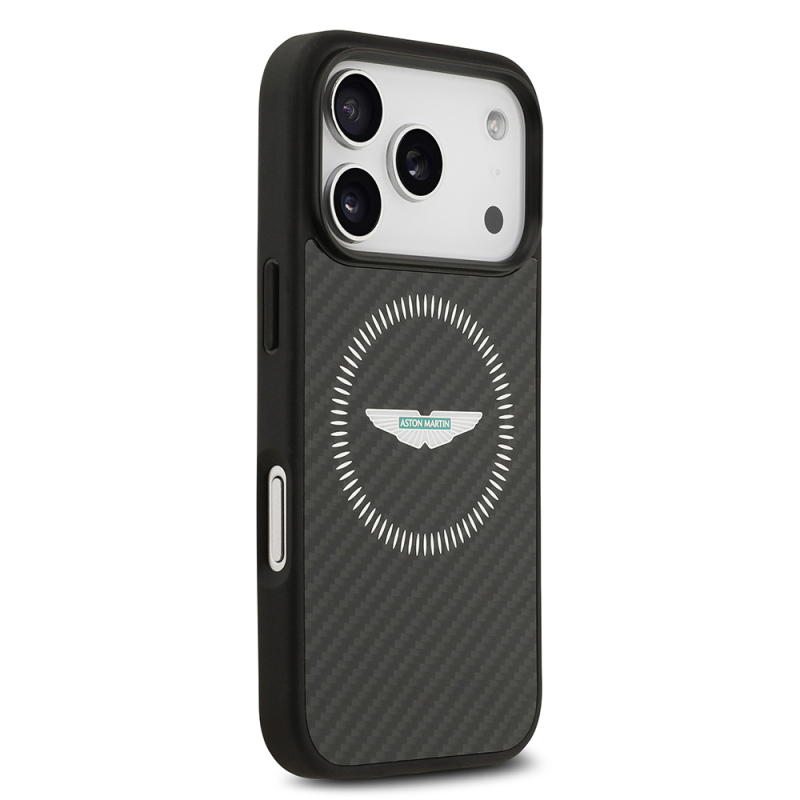 Apple iPhone 17 Pro Case Aston Martin Original Licensed Carbon Fiber Kevlar Cover M-Safe Charging Feature - 5