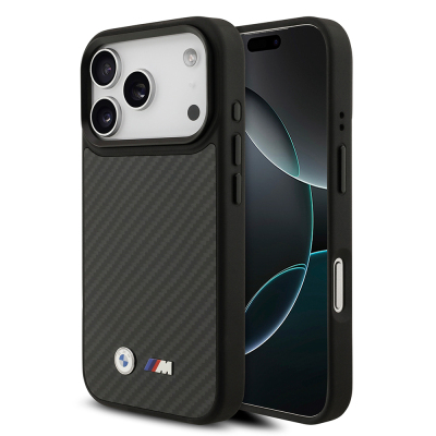 Apple iPhone 17 Pro Case BMW Original Licensed M-safe Charging Feature Carbon Fiber Metal Logo Cover - 1