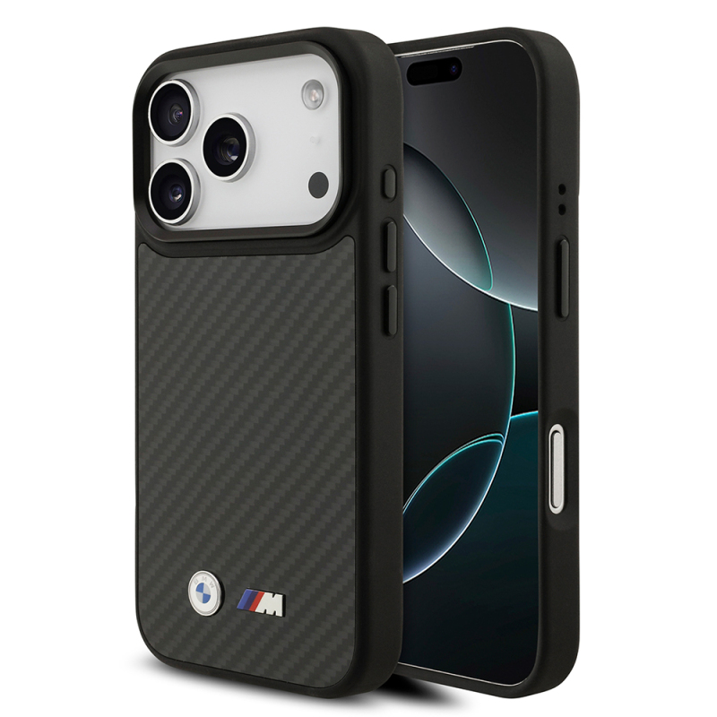 Apple iPhone 17 Pro Case BMW Original Licensed M-safe Charging Feature Carbon Fiber Metal Logo Cover - 1