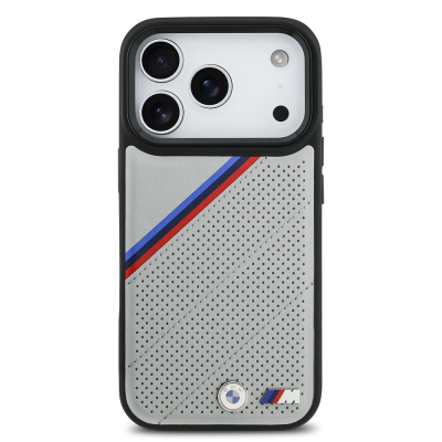 Apple iPhone 17 Pro Case BMW Original Licensed M-Safe Charging Feature M Logo Three Stripe Perforated Leather Cover - 5