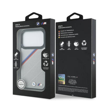 Apple iPhone 17 Pro Case BMW Original Licensed M-Safe Charging Feature M Logo Three Stripe Perforated Leather Cover - 16