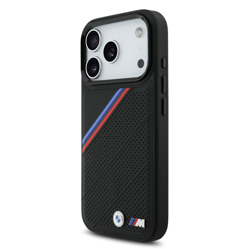 Apple iPhone 17 Pro Case BMW Original Licensed M-Safe Charging Feature M Logo Three Stripe Perforated Leather Cover - 10