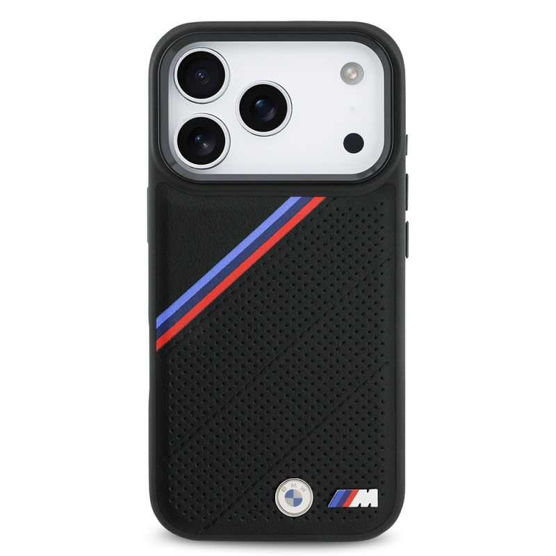 Apple iPhone 17 Pro Case BMW Original Licensed M-Safe Charging Feature M Logo Three Stripe Perforated Leather Cover - 11