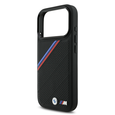 Apple iPhone 17 Pro Case BMW Original Licensed M-Safe Charging Feature M Logo Three Stripe Perforated Leather Cover - 14