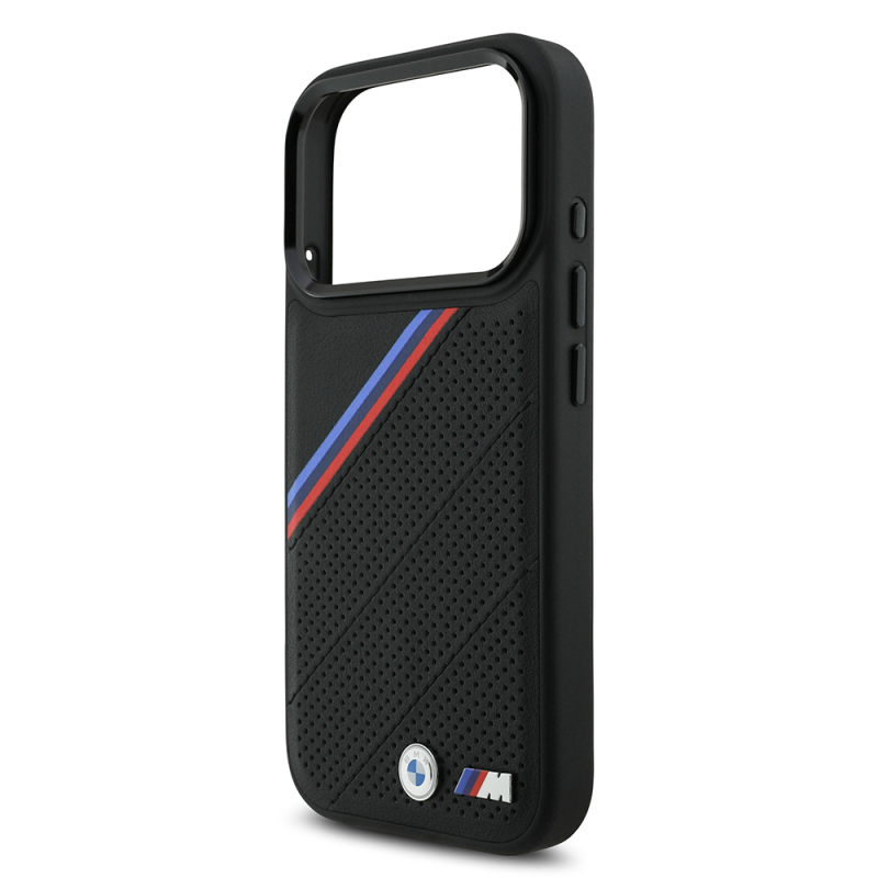Apple iPhone 17 Pro Case BMW Original Licensed M-Safe Charging Feature M Logo Three Stripe Perforated Leather Cover - 14