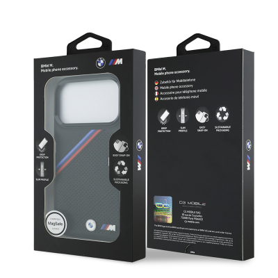 Apple iPhone 17 Pro Case BMW Original Licensed M-Safe Charging Feature M Logo Three Stripe Perforated Leather Cover - 17