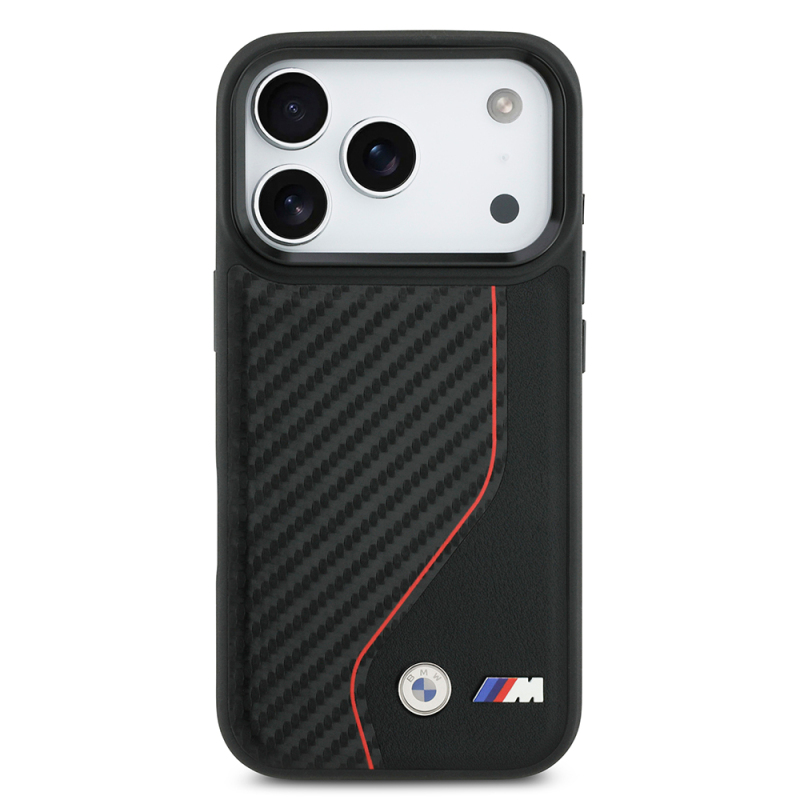 Apple iPhone 17 Pro Case BMW Original Licensed M-Safe Charging Feature Metal BMW and M Logo PU Carbon Design Cover - 3