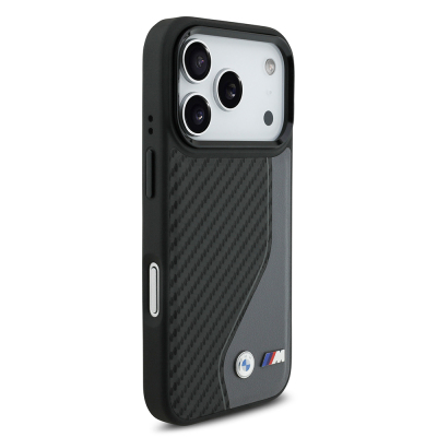 Apple iPhone 17 Pro Case BMW Original Licensed M-Safe Charging Feature Metal BMW and M Logo PU Carbon Design Cover - 13