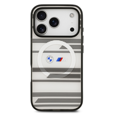 Apple iPhone 17 Pro Case BMW Original Licensed M-Safe Charging Feature Metal Camera Button Horizontal Stripe M Design Cover - 13