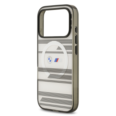 Apple iPhone 17 Pro Case BMW Original Licensed M-Safe Charging Feature Metal Camera Button Horizontal Stripe M Design Cover - 16