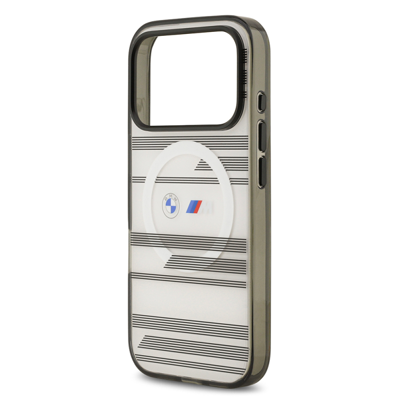 Apple iPhone 17 Pro Case BMW Original Licensed M-Safe Charging Feature Metal Camera Button Horizontal Stripe M Design Cover - 16
