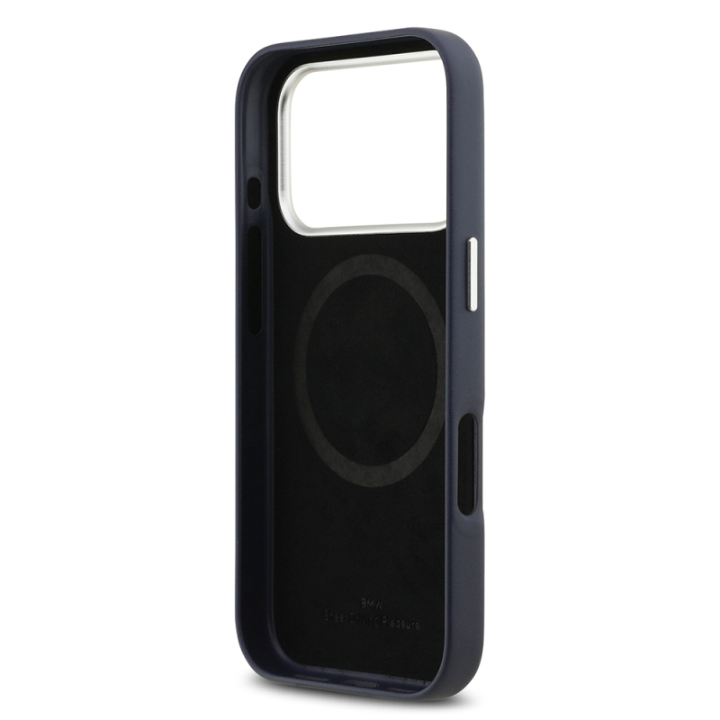 Apple iPhone 17 Pro Case BMW Original Licensed M-Safe Charging Feature Metal Logo Full Cover Leather Cover - 25