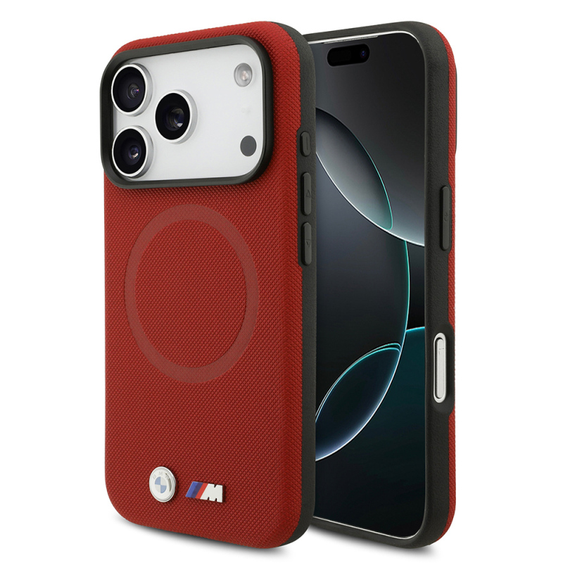 Apple iPhone 17 Pro Case BMW Original Licensed M-Safe Charging Feature Metal Logo Perforated M Design Leather Cover - 1