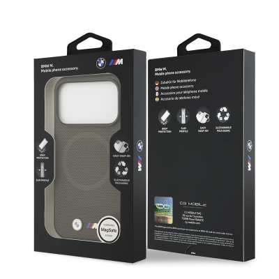 Apple iPhone 17 Pro Case BMW Original Licensed M-Safe Charging Feature Metal Logo Perforated M Design Leather Cover - 38